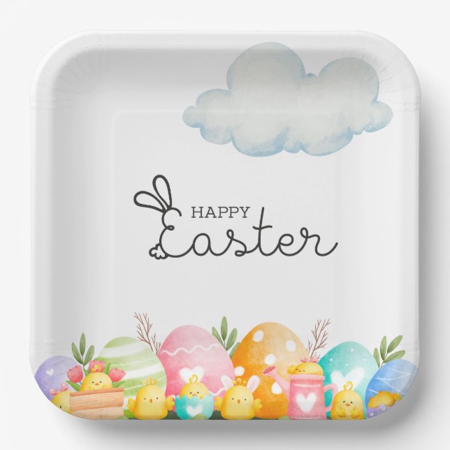 Happy Easter with Eggs  Postcard Paper Plates (Front)