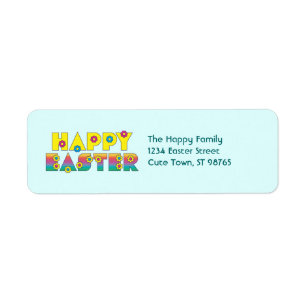 Happy Easter with Flowers Typography Label