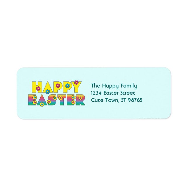 Happy Easter with Flowers Typography Label (Front)