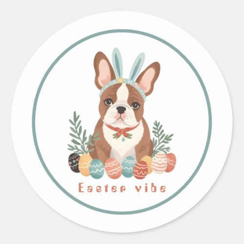 Happy Easter with France Bulldog in Bunny Ears Classic Round Sticker