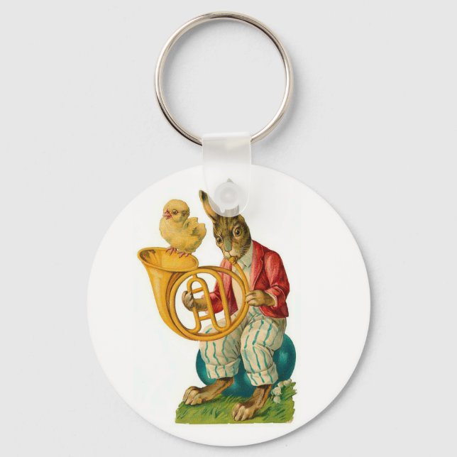 Happy Easter With French Horn Vintage Keychain (Front)