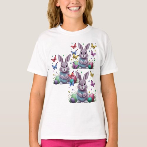 Happy Easter with funny bunny eggs butterflies T_Shirt