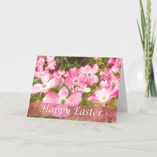 Happy Easter With Pink Dogwood Flowering Tree Holiday Card