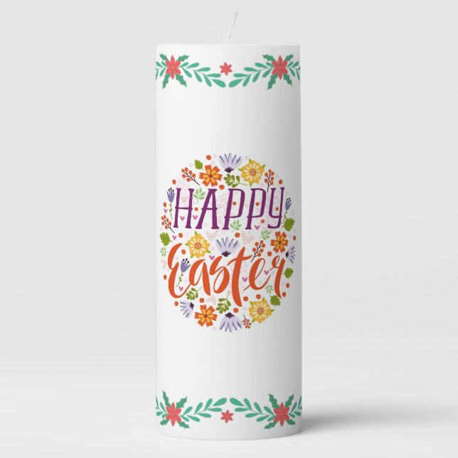 Happy Easter with Spring Flowers-23143 Latte Mug Pillar Candle (Front)