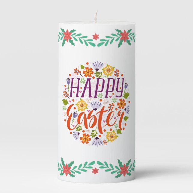 Happy Easter with Spring Flowers-23143 Latte Mug Pillar Candle (Front)