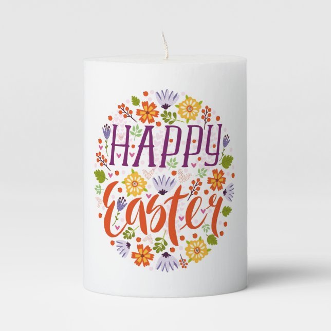 Happy Easter with Spring Flowers-23143 Latte Mug Pillar Candle (Front)