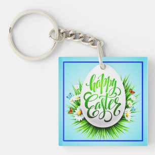 Happy Easter with Spring Flowers-23180 Keychain