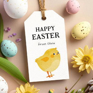 Happy Easter with Yellow Chicken Gift Tags