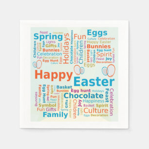 Happy Easter Word Cloud Letters with Eggs Napkins