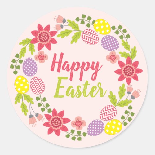 Happy Easter Wreath Classic Round Sticker