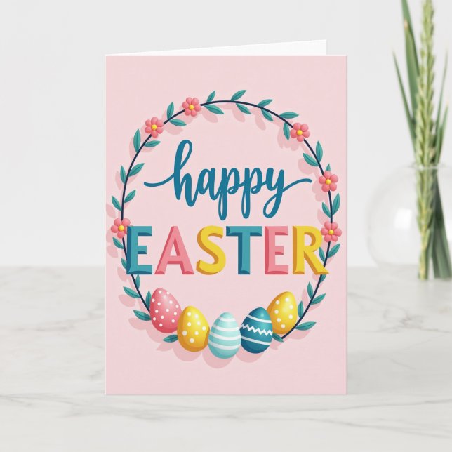 Happy Easter Wreath Pattern Card (Front)