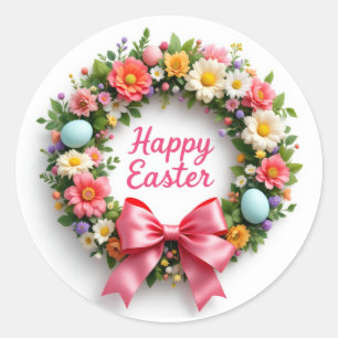 Happy Easter Wreath Sheet of Classic Round Sticker