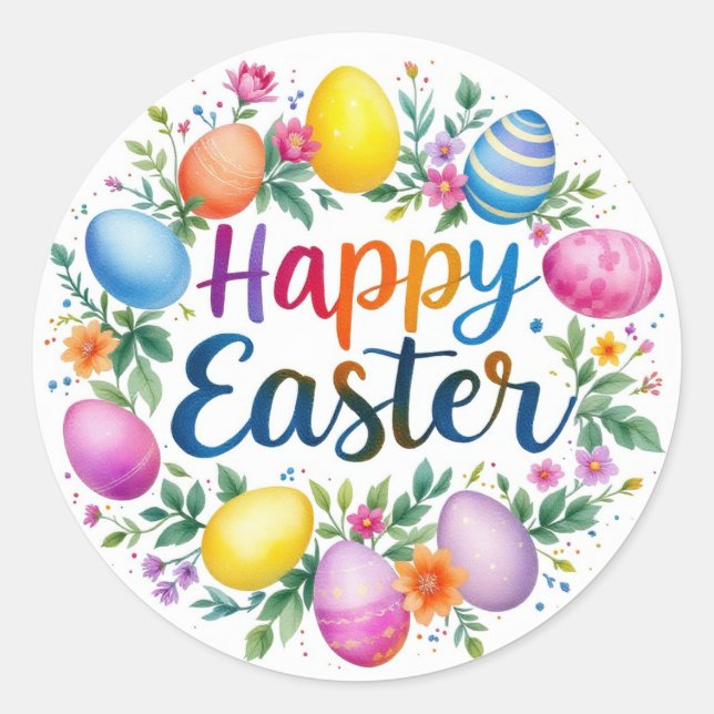 Happy Easter Wreath Sheet of Classic Round Sticker (Front)