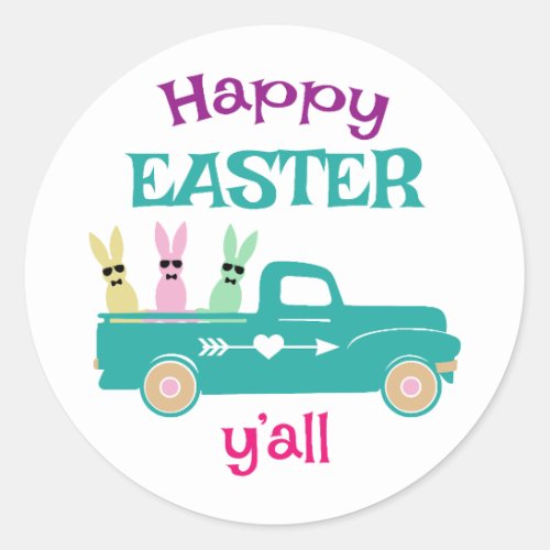 Happy Easter yall bunny truck Classic Round Sticker