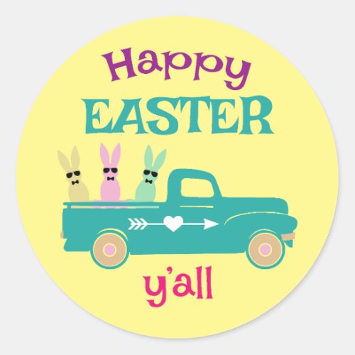 Happy Easter yall bunny truck  Classic Round Sticker