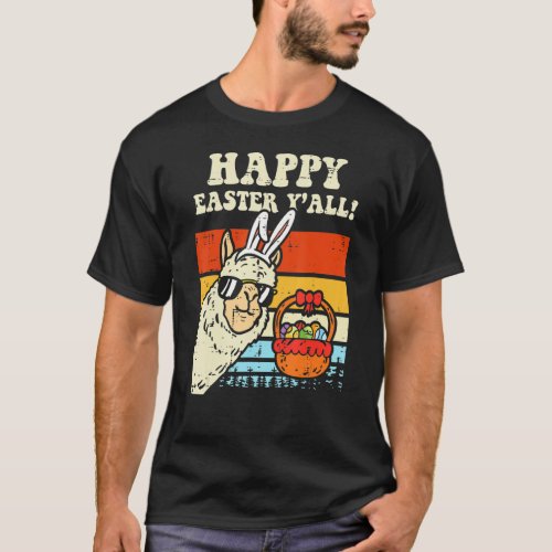 Happy Easter Yall Llama Bunny Retro Alpaca Men Wom T_Shirt