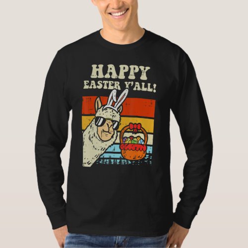 Happy Easter Yall Llama Bunny Retro Alpaca Men Wom T_Shirt