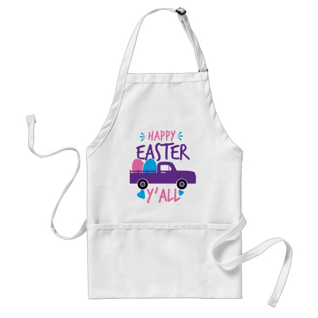 Happy Easter Y'all Modern Egg Truck Adult Apron (Front)