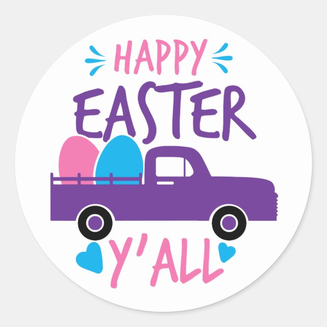 Happy Easter Y'all Modern Egg Truck Classic Round Sticker (Front)