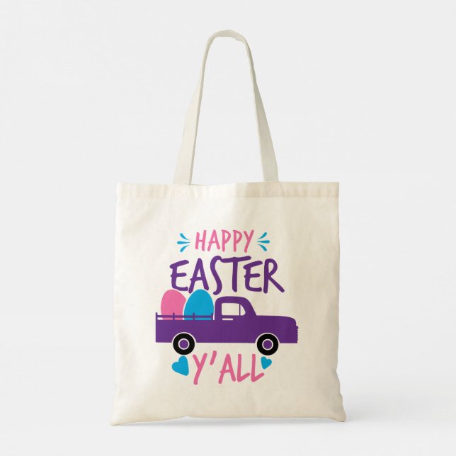 Happy Easter Y'all Modern Egg Truck Favor Tote Bag (Back)