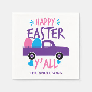 Happy Easter Y'all Modern Egg Truck Personalized Napkins
