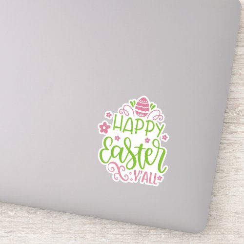 Happy Easter Yall Pink and Green Vinyl Sticker