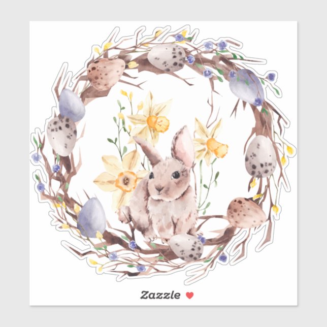 Happy Easter Yellow and Purple Floral Wreath   Sticker (Sheet)