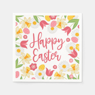 Happy Easter | Yellow and Red Floral  Napkins