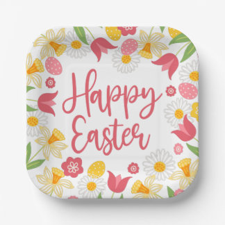 Happy Easter | Yellow and Red Floral  Paper Plates
