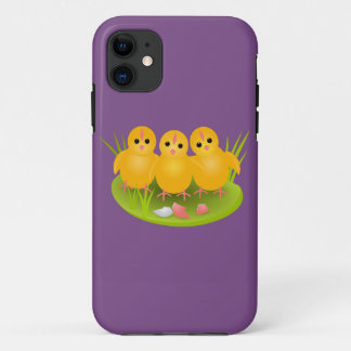 Happy Easter yellow chicks on green grass iPhone 11 Case