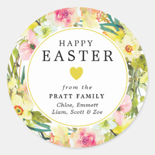 Happy Easter Yellow Daffodil Heart Envelope Seal