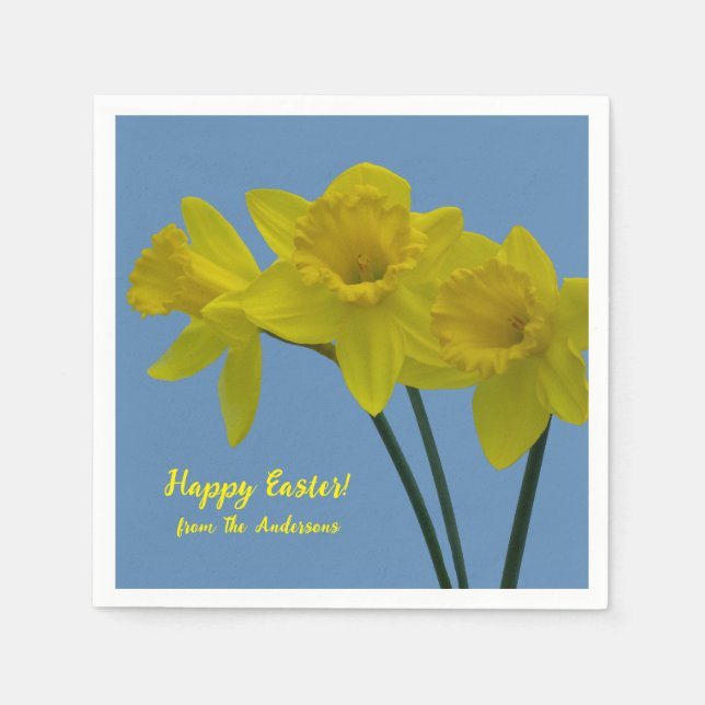 "Happy Easter" Yellow Daffodils  Napkins (Front)
