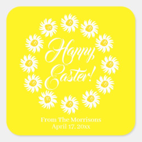 Happy Easter yellow daisy custom cheerful cute Square Sticker