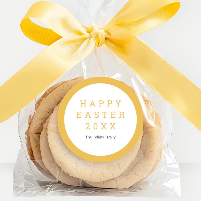 Happy Easter Yellow Elegant Custom Name Modern Classic Round Sticker (Happy Easter Yellow Elegant Custom Name Modern Classic Round Sticker)