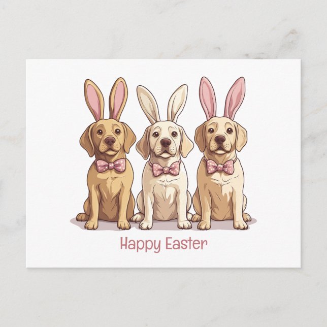 Happy Easter Yellow Labrador Retriever Dogs Postcard (Front)