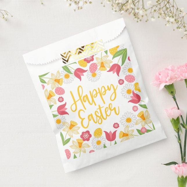 Happy Easter | Yellow Red Floral  Favor Bag (Sealed)