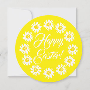 Happy Easter yellow script cute daisy cheerful fun Holiday Card
