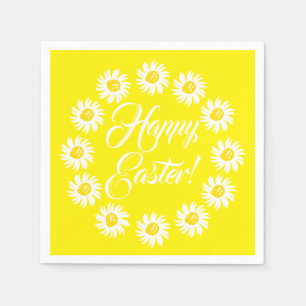 Happy Easter yellow script cute daisy cheerful fun Napkins