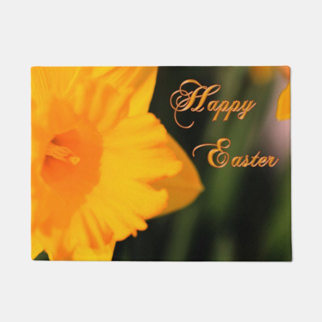 Happy Easter Yellow Spring Daffodil Flower Doormat (Front)