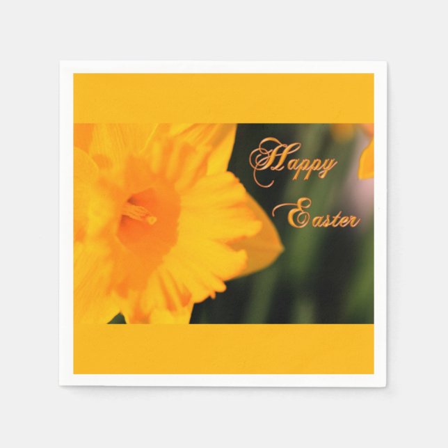 Happy Easter Yellow Spring Daffodil Flower Napkins (Front)