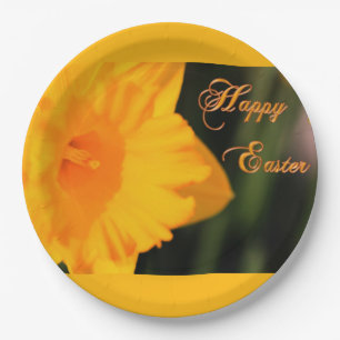 Happy Easter Yellow Spring Daffodil Flower Paper Plates