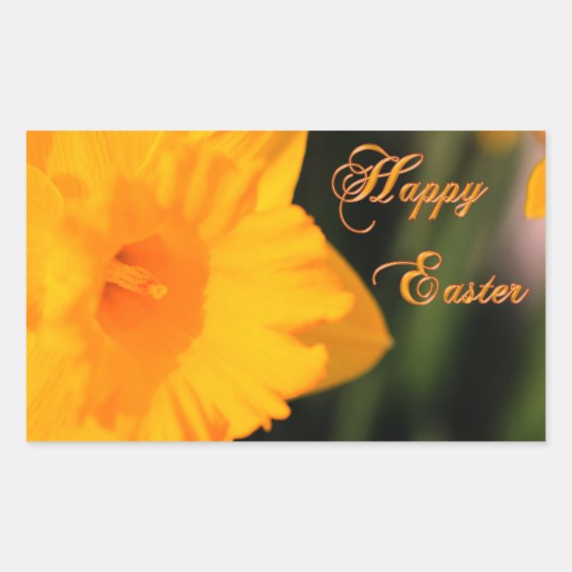 Happy Easter Yellow Spring Daffodil Flower Rectangular Sticker (Front)