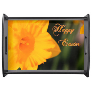 Happy Easter Yellow Spring Daffodil Flower Serving Tray