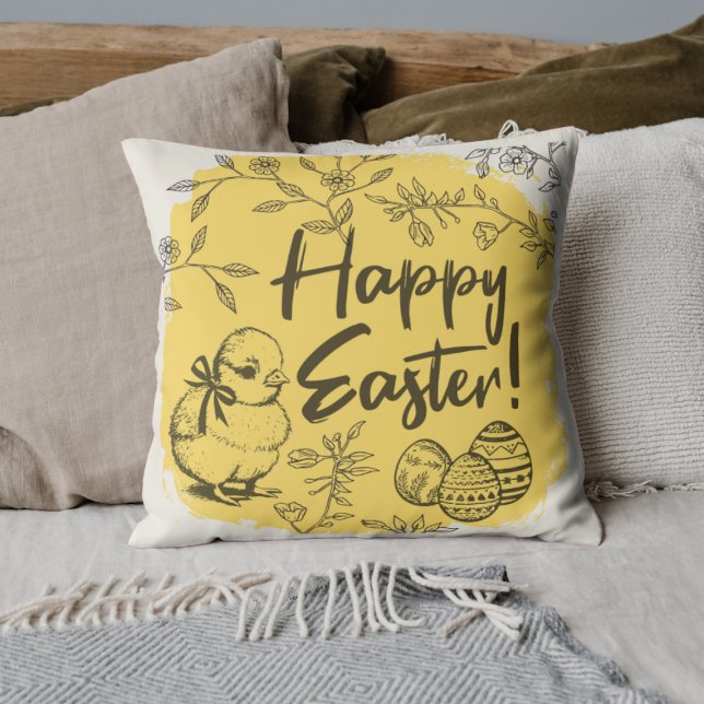 Happy Easter Yellow Spring Decor Throw Pillow (Happy Easter Yellow Spring Decor Throw Pillow
)