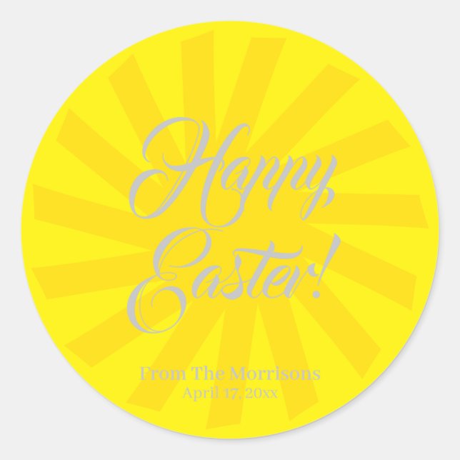 Happy Easter yellow sun custom script cheerful  Classic Round Sticker (Front)