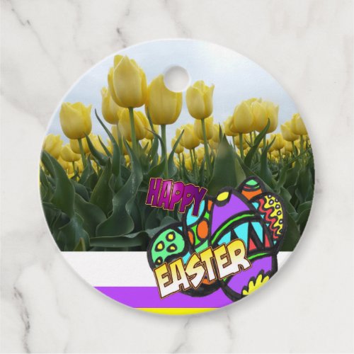 Happy Easter Yellow Tulips Design Favor Tags