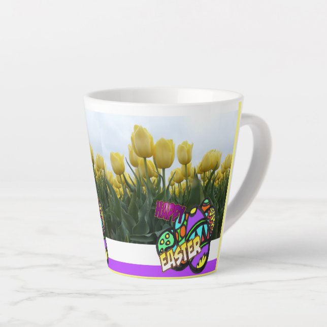 Happy Easter Yellow Tulips Design Latte Mug (Right Angle)