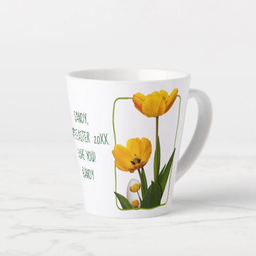 Happy Easter Yellow Tulips Floral Photo  Egg Latte Mug