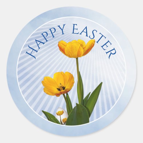 Happy Easter Yellow Tulips Floral Photography Egg Classic Round Sticker