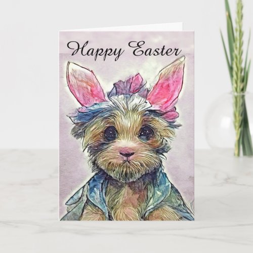 Happy Easter Yorkie with Bunny Ears Card